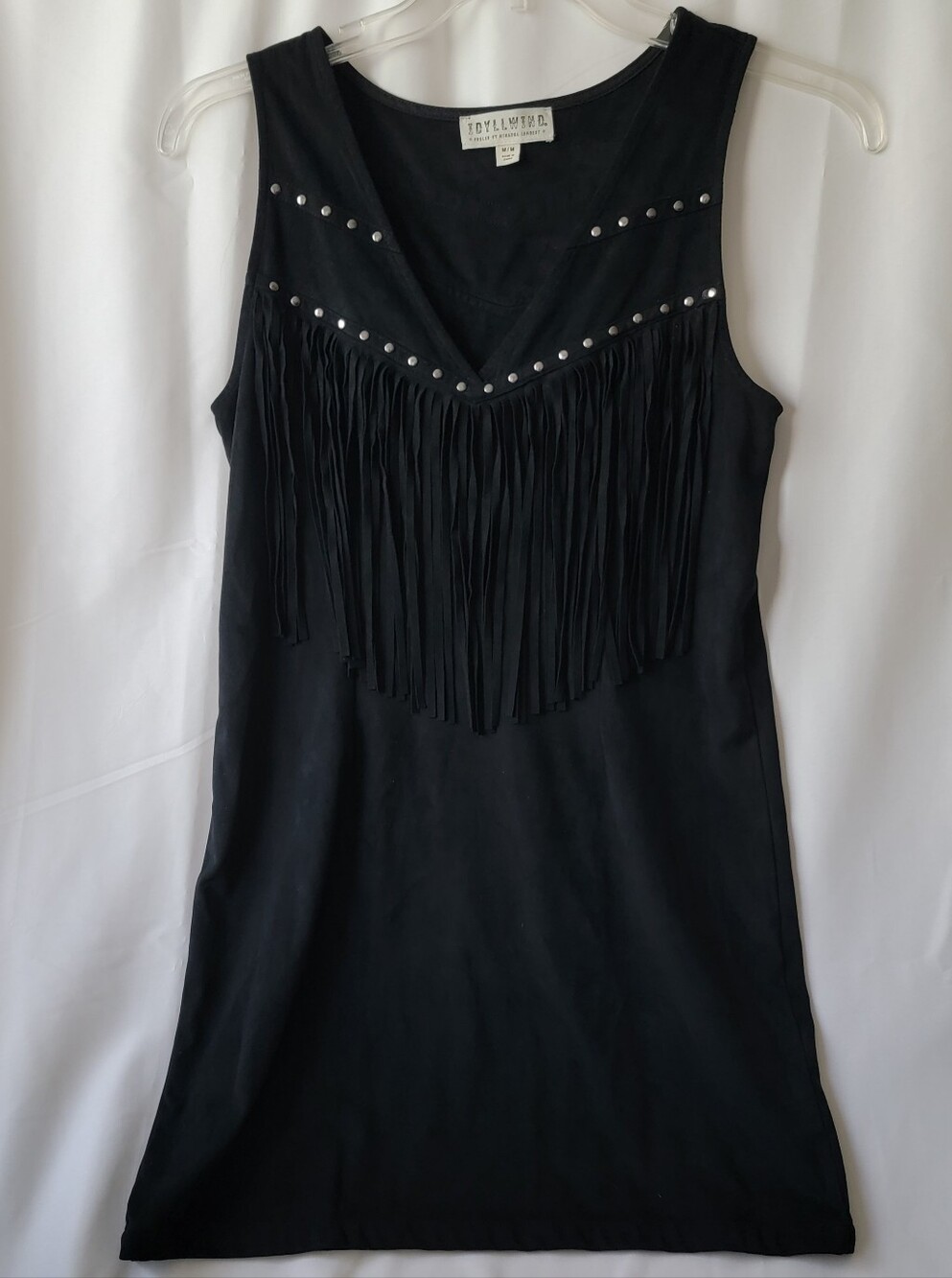 IDYLLWIND Black Fringe Sleeveless Western Cowgirl Chic Black Mini Dress Size Med